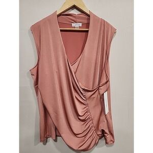 Calvin Klein NWT Blouse‎ Womens 1X Rose Pink, Gathered Draped Sleeveless